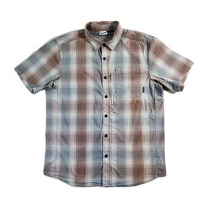 Columbia Mens Short Sleeve Button-Up Plaid Logo Omni-Wick Casual Outdoors